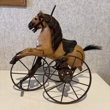 Cavalo de madeira antigo quebrado esculpido à mão com sela de couro ferro triciclo pedal brinquedo comprar usado  Enviando para Brazil