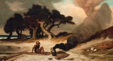 Usado, Pintura a óleo retratos de homem velho paisagem Pescador-e-o-Gênio-Elihu-Vedder comprar usado  Enviando para Brazil