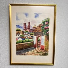 Pintura em aquarela ''Santa Prisca Church Taxco, México assinada, usado comprar usado  Enviando para Brazil