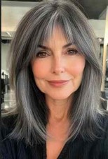 Pelucas delanteras de encaje 100 % cabello humano corte de pelo bob sal y pimienta con flequillo para mujer segunda mano  Embacar hacia Mexico