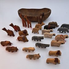 Barco e animais vintage esculpidos à mão de madeira da Arca de Noé 25 peças arte popular bíblica, usado comprar usado  Enviando para Brazil