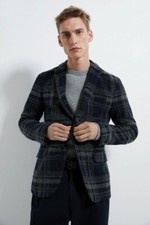 Blazer xadrez texturizado Zara masculino terno jaqueta manga longa azul cinza tamanho EUA 40, P comprar usado  Enviando para Brazil