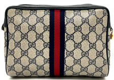 Autêntica bolsa de mão Gucci GG Supreme 56.01.012 Sherry Line PVC couro marinho NS060230 comprar usado  Enviando para Brazil