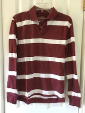 Camisa polo masculina manga longa ajuste Aeropostale original pequena listra branca vermelha escura comprar usado  Enviando para Brazil