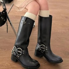 Botas de cavaleiro salto baixo moda slip on feminina botas de motociclista novas comprar usado  Enviando para Brazil