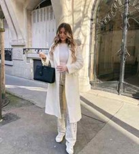 Używany, ZARA WOMAN SS23 ECRU BOUCLE PROSTY KRÓJ WEŁNIANY PŁASZCZ MIESZANY 2223/449 ROZMIAR MEDIUM na sprzedaż  PL