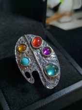 Anel personalizado ajustável prata esterlina 925 artista palete multicolorido encapsulado comprar usado  Enviando para Brazil