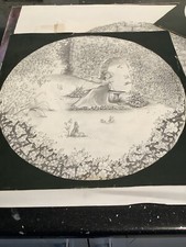 ARTE VINTAGE INCOMUM DESENHO A LÁPIS CÍRCULO ORIGINAL em A3 SENHORA FLORES SENTADAS comprar usado  Enviando para Brazil