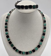 Conjunto de pulseira de prata esterlina 950 Chile verde malaquita e ônix preto comprar usado  Enviando para Brazil
