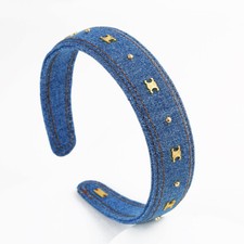 Tiara prendedor de cabelo feminino azul denim crachá dourado elástico laço de cabelo comprar usado  Enviando para Brazil