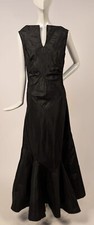 VESTIDO LONGO DE TAFETÁ PRETO 1930’S CRISP COM FENDA ALTA FRONTAL + SAIA TROMPETE comprar usado  Enviando para Brazil