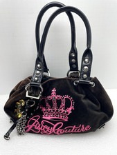 BOLSA DE VELUDO JUICY COUTURE CHOCOLATE PRETO VINIL ROSA BORDADA CORRENTE CHARME Y2K comprar usado  Enviando para Brazil