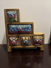 Armário boticário vintage de cerâmica e madeira especiarias de chá pintadas à mão comprar usado  Enviando para Brazil