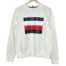 Moletom Tommy Hilfiger branco gola redonda bandeira dos EUA logotipo retrô masculino pequeno comprar usado  Enviando para Brazil