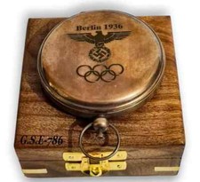 Regalos Vintage Náutico Latón Pulsador Brújula Berlín 1936 Caja Madera segunda mano  Embacar hacia Mexico