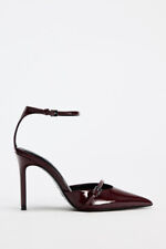 Usado, Sapatos de salto Zara couro envernizado falso vermelho borgonha EUA 8 UE 39 Reino Unido 6 comprar usado  Enviando para Brazil