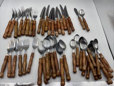 Antigo Homestead 49 peças cabo de madeira talheres serviço aço inoxidável, usado comprar usado  Enviando para Brazil