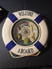 Relógio náutico vintage 11” Ship’s azul e branco salva-vidas - CAPA DE BATERIA FALTANDO  comprar usado  Enviando para Brazil