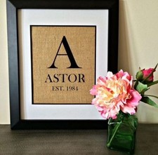 Personalized burlap print for sale  Cary
