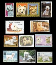 COLEÇÃO DE SELOS POSTAIS WEST HIGHLAND WHITE TERRIER WESTIE DOG x 11 Diferentes comprar usado  Enviando para Brazil
