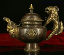 Antigo bule de chá tibetano bronze cobre dourado cabo de besta estátua bule de vinho bule de chá comprar usado  Enviando para Brazil