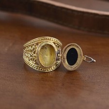 Anel de veneno ônix preto natural. Anel caixa escondida oval ônix dourado. Anel feito à mão comprar usado  Enviando para Brazil