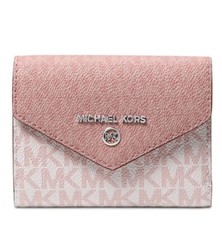 Używany, Michael Kors Jet Set Charm Różowy Biały Logo Med Koperta Trifold Portfel na sprzedaż  Wysyłka do Poland