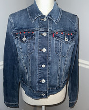 Jaqueta jeans feminina Levi Strauss and Co tamanho G denim vermelha diamantes bolsos comprar usado  Enviando para Brazil