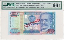 Banco Central de Reserva Peru 500000 Intis 1988 espécime PMG 66EPQ comprar usado  Enviando para Brazil