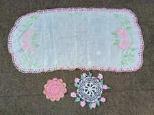 Cachecol vintage rosa e branco com 2 guardanapos combinando comprar usado  Enviando para Brazil