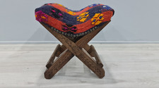 Banqueta de madeira, banqueta arco-íris, banqueta kilim vintage, arte de madeira, cadeira estofada comprar usado  Enviando para Brazil