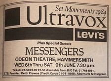 ULTRAVOX - GIG ADVERT - HAMMERSMITH ODEON - 6 & 7 & 8 & 9/06/1984 comprar usado  Enviando para Brazil