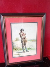 GUERRINO GUARDABASSI C19 Acuarela Italiana.Campesino Fumando Pipa.55 X 43 cm segunda mano  Embacar hacia Mexico