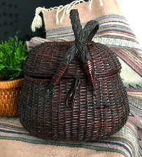 ANTIGUA CESTA DE MIMBRE TEJIDA LANCASTER AMISH KAVLI BOCETO DOBLE MANGO TRENZADO segunda mano  Embacar hacia Mexico