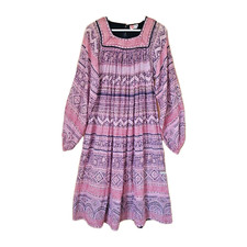 Vestido de algodão indiano vintage Phool anos 70 estampa de bloco boho hippie étnico anos 60 kaftan tamanho pequeno comprar usado  Enviando para Brazil