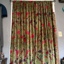 Cortina de janela de luxo estilo boho vintage veludo verde oliva estampa de pássaro - 2 peças, usado comprar usado  Enviando para Brazil