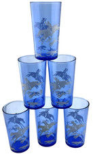 6 copos de coquetel vintage Hazel-Atlas azul cobalto Tally Ho raposa caça cavalo cães comprar usado  Enviando para Brazil