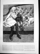 Estampa antiga The Secret Girl Whispering To Boy On Sofa With Dog 1884 19th, usado comprar usado  Enviando para Brazil