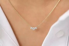 Pingente de berloque de três pedras de diamante simulado corte redondo 2 quilates folheado a ouro amarelo 14K comprar usado  Enviando para Brazil