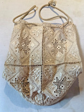 Bolsa de cordão antiga ilhós renda vitoriana retícula marfim linho francês comprar usado  Enviando para Brazil