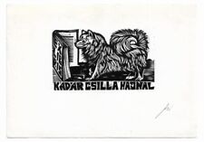 KOSA BALINT: Exlibris für Kadar Csilla Hajnal, lesender Spitz na sprzedaż  Wysyłka do Poland
