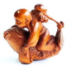 Y8333 - 2" buxo esculpido à mão Netsuke - Menino monge em peixe comprar usado  Enviando para Brazil