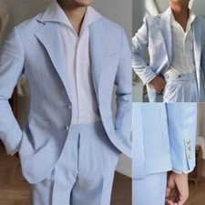 Ternos masculinos com peito único entalhe lapela listrado azul casamento empresarial casual, usado comprar usado  Enviando para Brazil