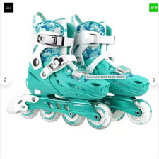 Skate em linha ajustável Teal Kids M: 32-35 / EUA 1-3.5 com rodas de LED, usado comprar usado  Enviando para Brazil