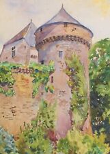 André debergue Disegno Francese Acquerello Quadro Paesaggio Vista Torre Castello comprar usado  Enviando para Brazil
