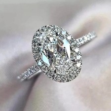 Anel de noivado feminino halo diamante simulado oval folheado a ouro branco 14k 2,50 quilates comprar usado  Enviando para Brazil