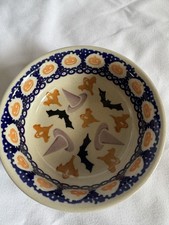 Tigela de cerâmica polonesa Boleslawiec Kalich Halloween morcegos fantasmas chapéus abóboras 5” comprar usado  Enviando para Brazil