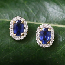 Brinco de ouro branco real 14K corte oval 6,72 quilates safira natural e diamante comprar usado  Enviando para Brazil
