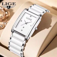 Relógio de pulso feminino LIGE quartzo quadrado cerâmica elegante diamante relógios femininos, usado comprar usado  Enviando para Brazil