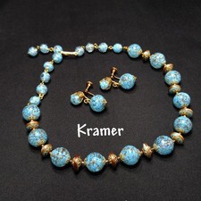 Conjunto de colar e brincos de contas de ouro turquesa Kramer, vidro de Murano com glitter dourado comprar usado Conjunto de colar e brincos de contas de ouro turquesa Kramer, vidro de Murano com glitter dourado comprar usado  Enviando para Brazil